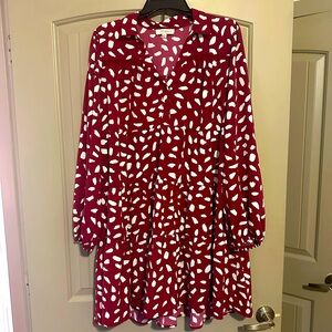 Umgee Red and White Long Sleeve Bishop Sleeve Sundress